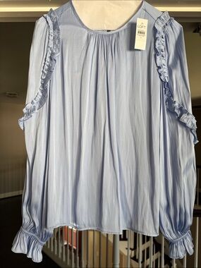 LOFT Pale Blue Mixed Media Blouse